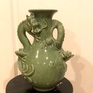 Green crackled ceramic oriental vase